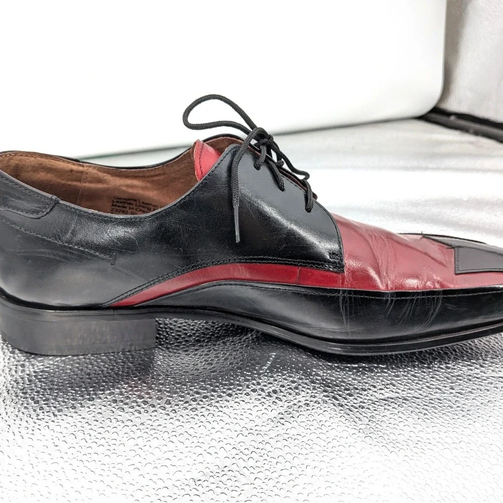 Stacy Adams Mens 13M Leather Oxford Shoes Black Burgundy Square Toe Two Tone